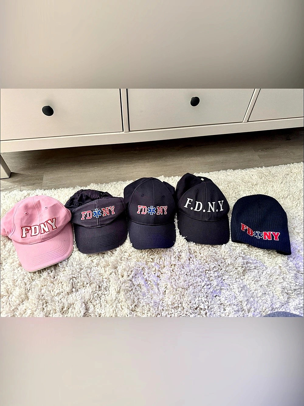 FDNY Embroidered Logo Baseball Cap Set Navy Blue & Pink BULK HATS